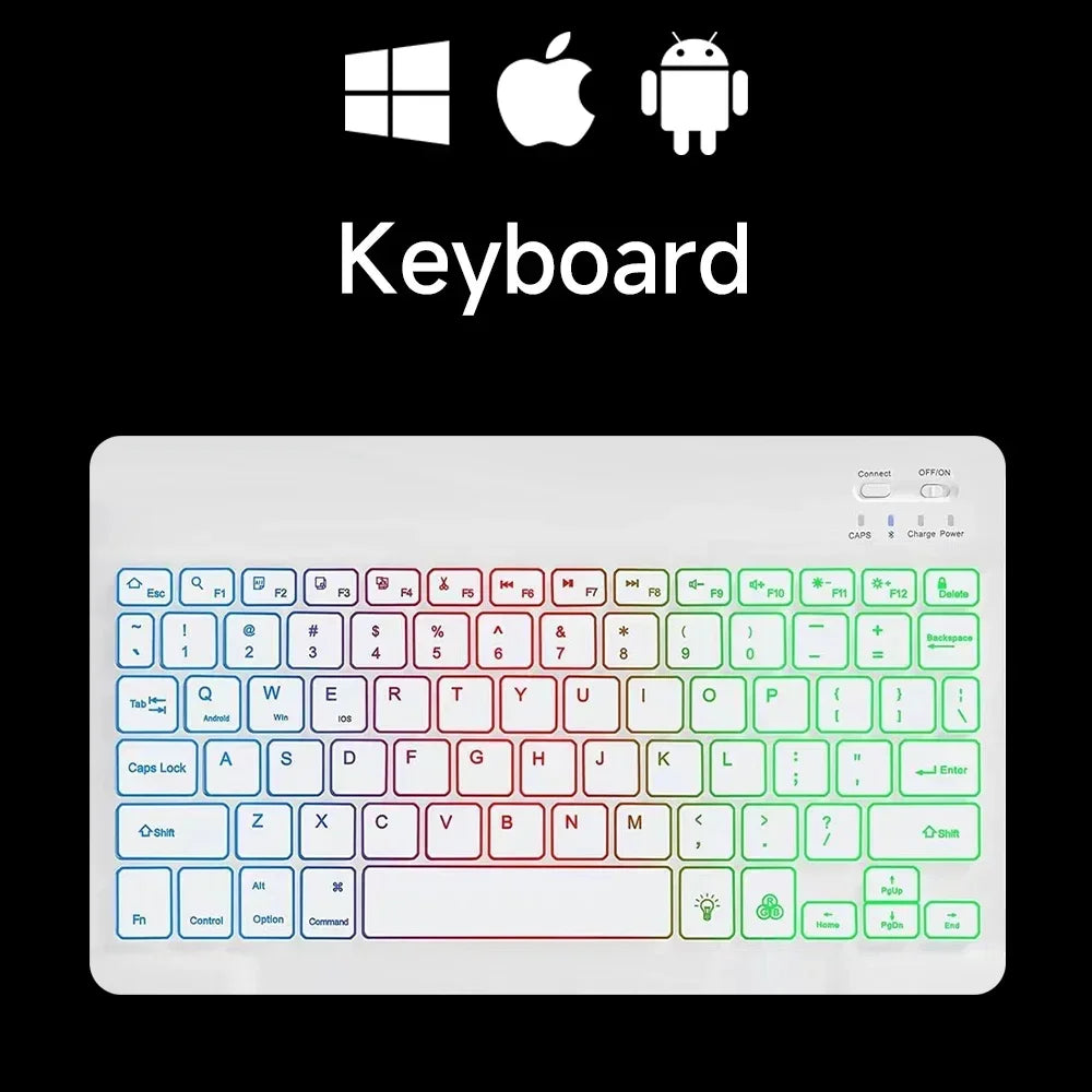 10Inch Backlit RGB Bluetooth Keyboard Wireless Mouse Mini for Spanish Russian Keyboard RGB Backlit Rechargeable Keyboard Mouse