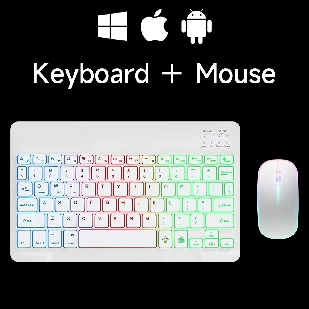 10Inch Backlit RGB Bluetooth Keyboard Wireless Mouse Mini for Spanish Russian Keyboard RGB Backlit Rechargeable Keyboard Mouse