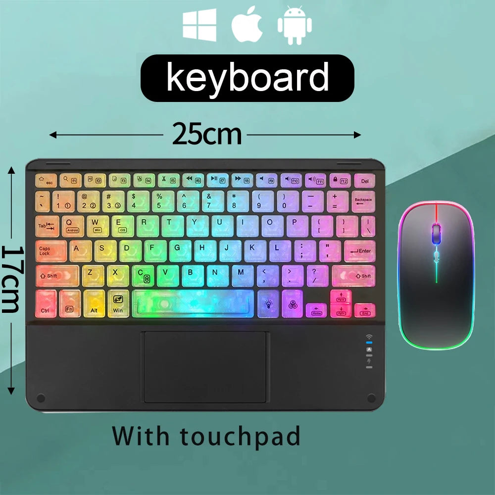 10Inch Backlit RGB Bluetooth Keyboard Wireless Mouse Mini for Spanish Russian Keyboard RGB Backlit Rechargeable Keyboard Mouse
