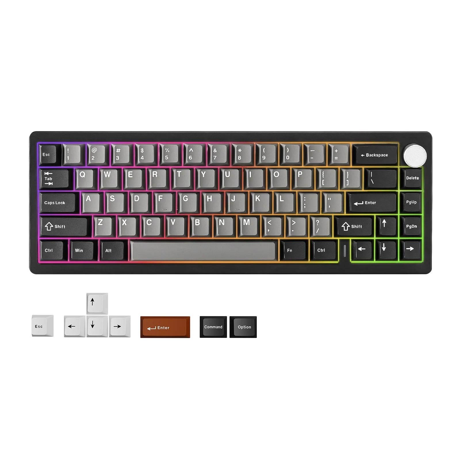 AL68 Silver Wireless Custom Mechanical Keyboard, QMK/VIA Aluminum Keyboard, Hot Swap Gasket Gaming Keyboard with Knob