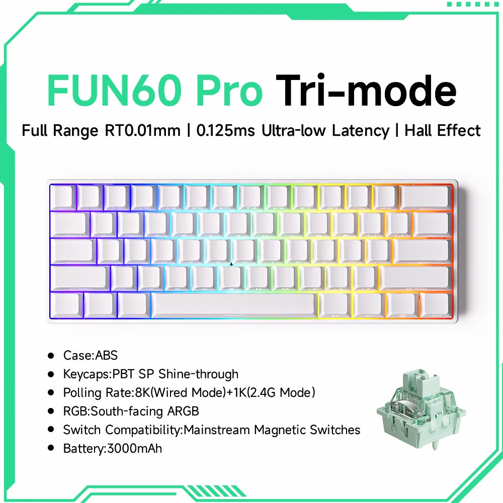 MONSGEEK FUN60 PRO&MAX Mechanical Keyboard with Magnetic Switches - 60% Wireless Gaming Keyboard with Rapid Trigger and 8K ARGB Customization