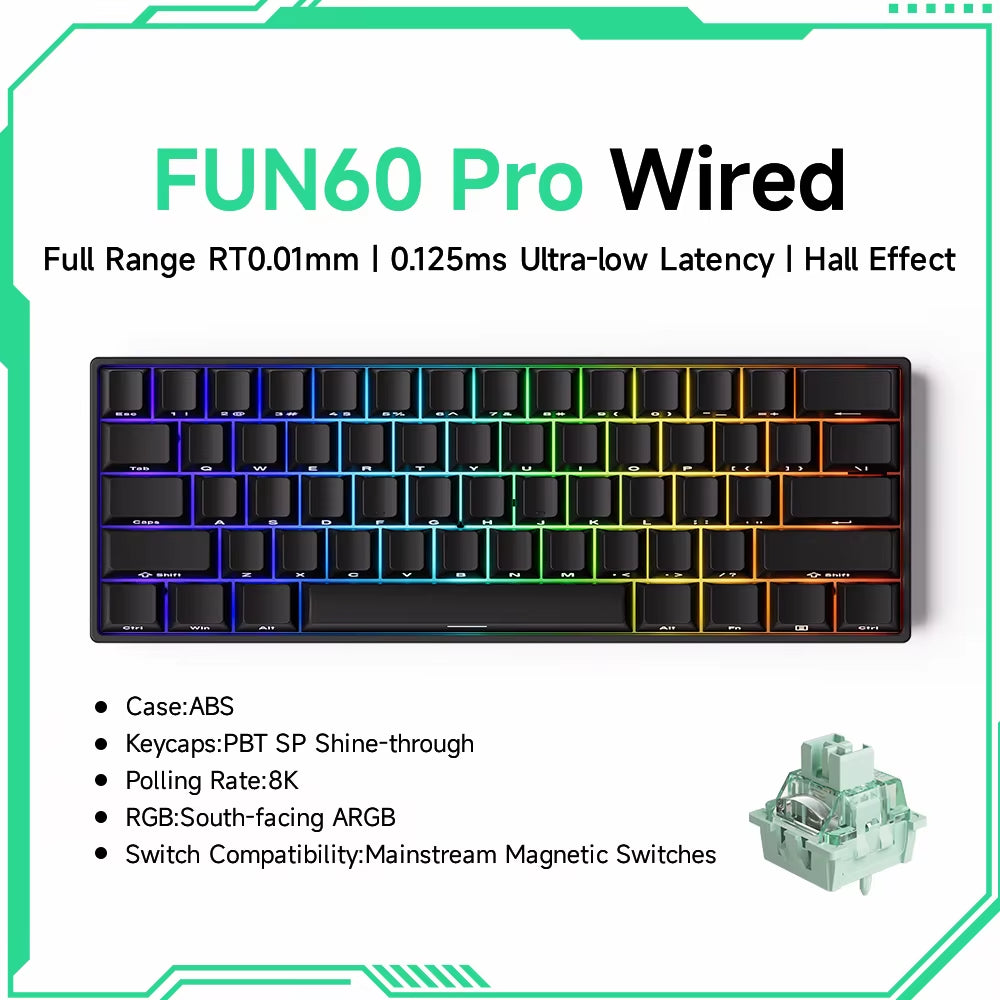 MONSGEEK FUN60 PRO&MAX Mechanical Keyboard with Magnetic Switches - 60% Wireless Gaming Keyboard with Rapid Trigger and 8K ARGB Customization