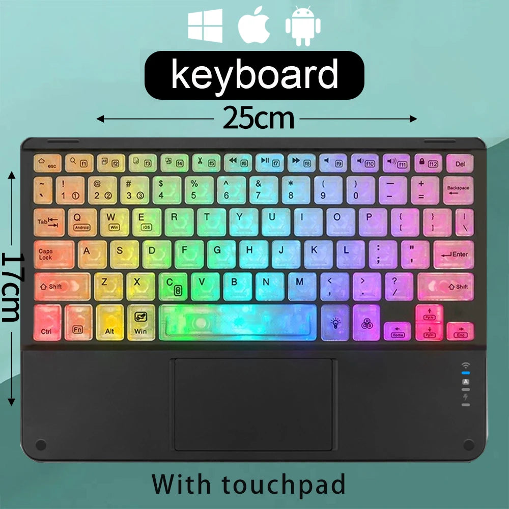 10Inch Backlit RGB Bluetooth Keyboard Wireless Mouse Mini for Spanish Russian Keyboard RGB Backlit Rechargeable Keyboard Mouse