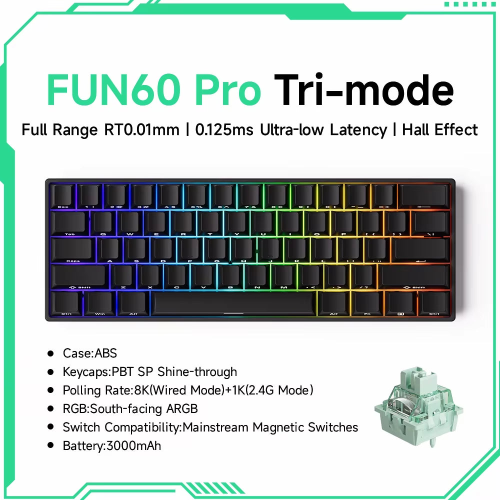 MONSGEEK FUN60 PRO&MAX Mechanical Keyboard with Magnetic Switches - 60% Wireless Gaming Keyboard with Rapid Trigger and 8K ARGB Customization
