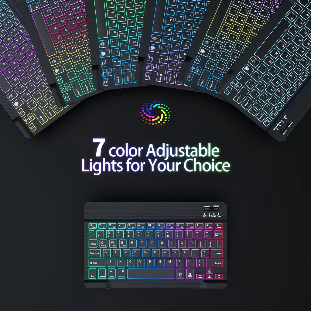 10Inch Backlit RGB Bluetooth Keyboard Wireless Mouse Mini for Spanish Russian Keyboard RGB Backlit Rechargeable Keyboard Mouse