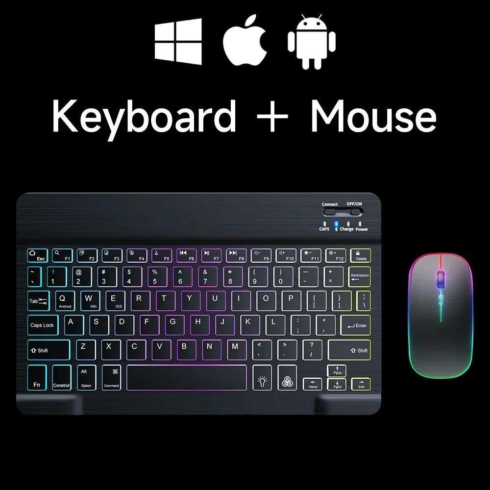 10Inch Backlit RGB Bluetooth Keyboard Wireless Mouse Mini for Spanish Russian Keyboard RGB Backlit Rechargeable Keyboard Mouse
