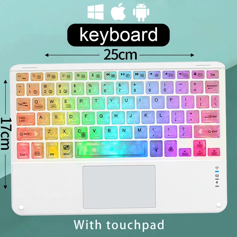 10Inch Backlit RGB Bluetooth Keyboard Wireless Mouse Mini for Spanish Russian Keyboard RGB Backlit Rechargeable Keyboard Mouse