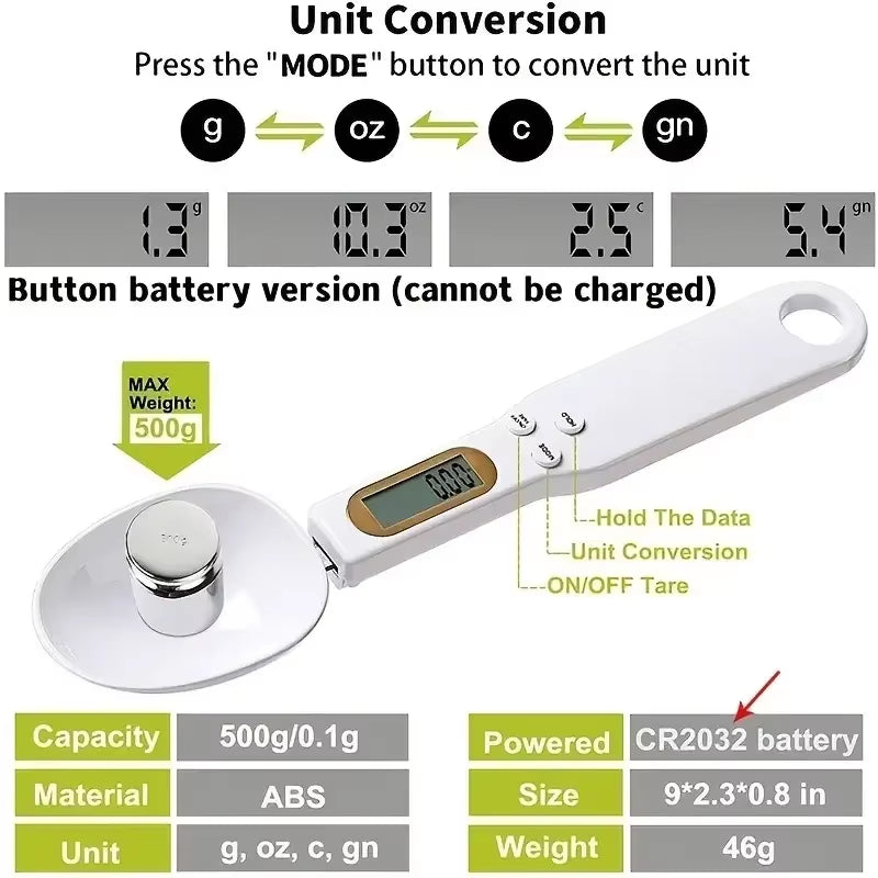 Digital Food Measuring Scoop Scale Electronic Kitchen Measuring Spoon Scale for Cooking Baking Smart Adjustable Measure Cup