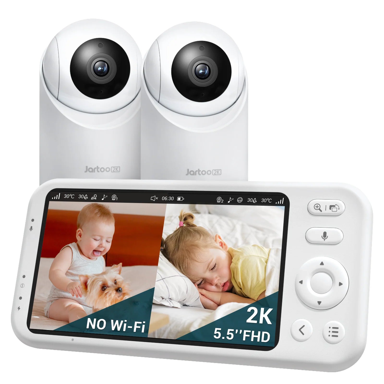 2K Video Baby Monitor, 3000Ft Long Range No Wifi Baby Monitor with 2 Cameras and Audio, 5.5" Split Display, AI Cry Detect, IR Night Vision, 2-Way Audio, 6000Mah