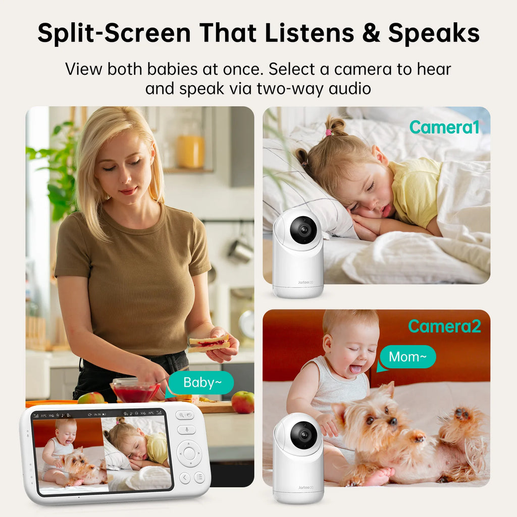 2K Video Baby Monitor, 3000Ft Long Range No Wifi Baby Monitor with 2 Cameras and Audio, 5.5" Split Display, AI Cry Detect, IR Night Vision, 2-Way Audio, 6000Mah