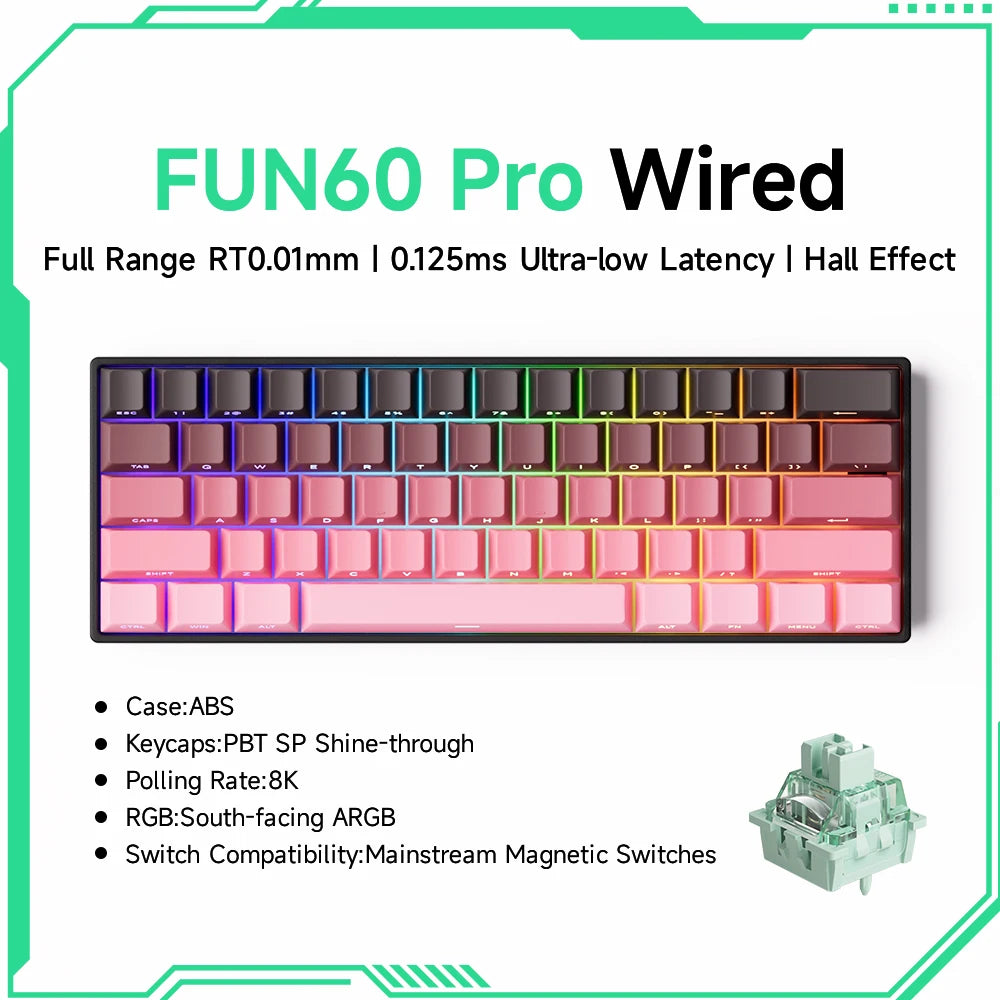 MONSGEEK FUN60 PRO&MAX Mechanical Keyboard with Magnetic Switches - 60% Wireless Gaming Keyboard with Rapid Trigger and 8K ARGB Customization
