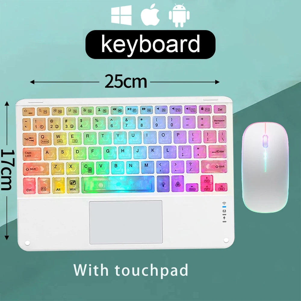10Inch Backlit RGB Bluetooth Keyboard Wireless Mouse Mini for Spanish Russian Keyboard RGB Backlit Rechargeable Keyboard Mouse